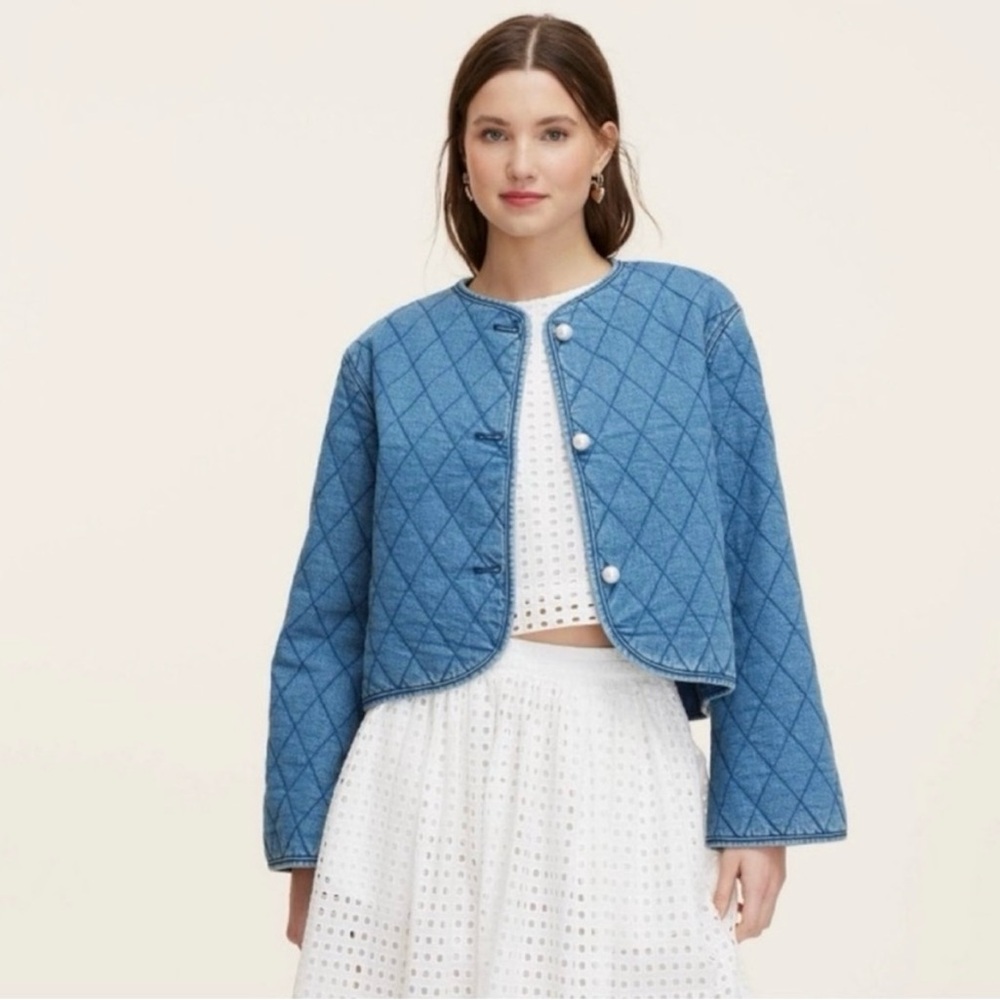 Kate Spade Blue Diamond-Quilted Jean Jacket